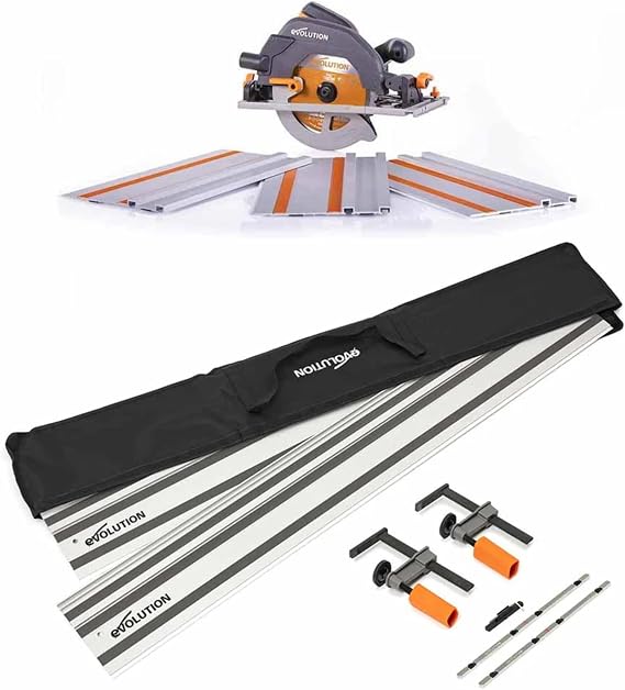 Evolution Power Tools R185CCSX Circular Saw with 1020 mm 3-Piece Track | Multi-Material Blade, Cuts Wood, Metal, Plastic & More, ST2800-G2 2.8m 2-piece Track & 3-piece Mini-Track Bundle