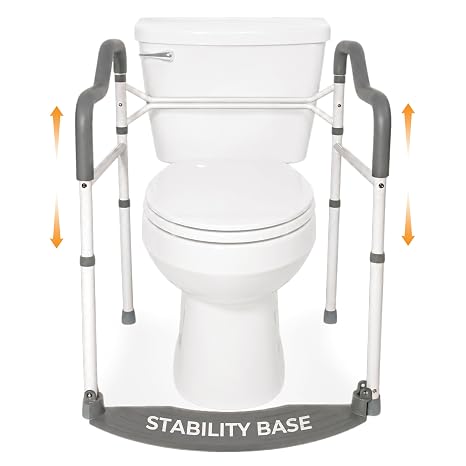 Stander Wonder Toilet Safety Rails for Seniors, Adjustable Detachable Toilet Frame with Padded Handles for Elderly Adults, Foldable Handicap Support Rail with Footrest, Fits Any Toilets