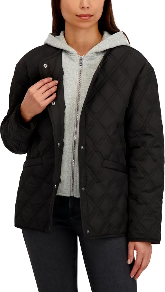 HFX Women's Lightweight Jacket Wind & Water-resistant Transitional Jacket, Removable Hooded Bib