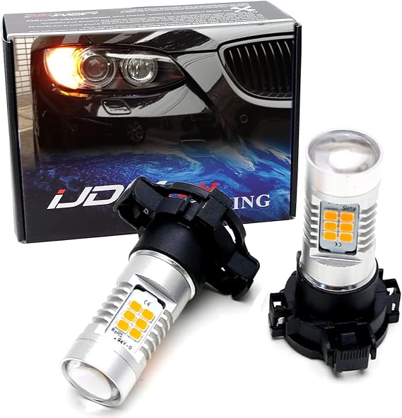 iJDMTOY Amber Yellow Error Free 21-SMD PY24W 5200s LED Bulbs Compatible with BMW Front Turn Signal Lights, Compatible with BMW E90/E92 3 Series, F10/F07 5 Series, E83/F25 X3 E70 X5 E71 X6 Z4, etc