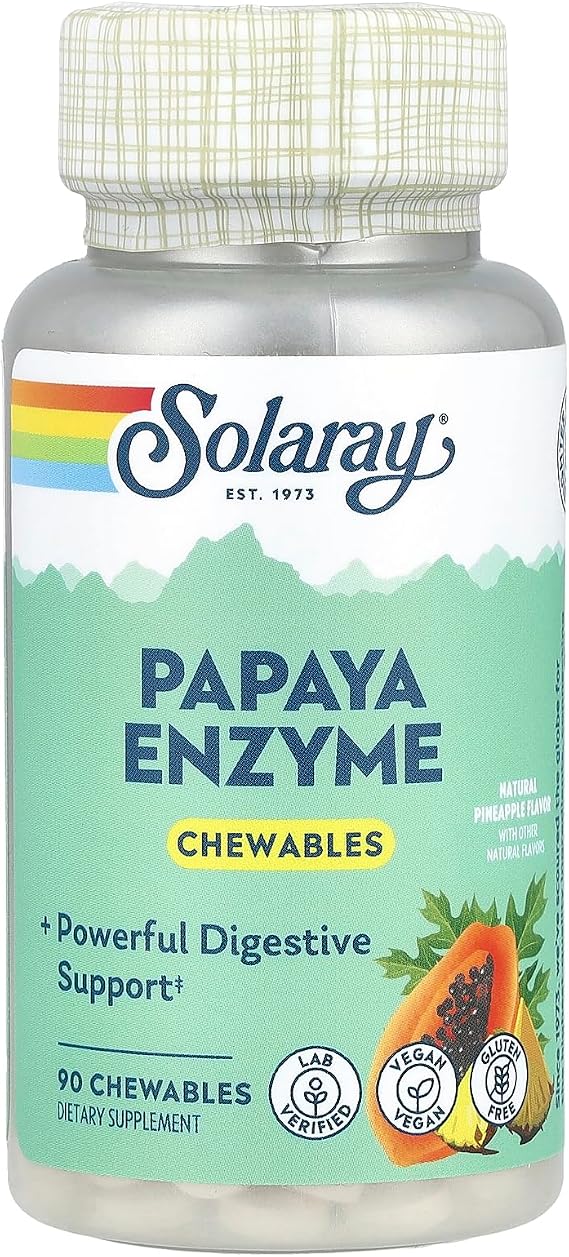SOLARAY Papaya Enzyme Chewables a Supports Healthy Digestion a Pineapple Flavor (90 Chewables)