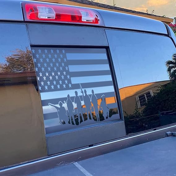 Xinghe for Dodge Ram 2009 to 2024, Black Soldier American Flag Decals Stickers for Truck Back Middle Window, Matte Black USA Flag Decal