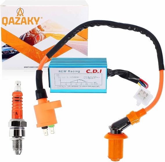 Performance Racing Ignition Coil + Spark Plug A7TC + 5 Pins CDI Compatible with GY6 4-Stroke 50cc-110cc 125cc 150cc Scooter ATV Go Kart Moped Quad Pit Dirt Bike 139QMB 152QMI 157QMJ XR50 CRF50