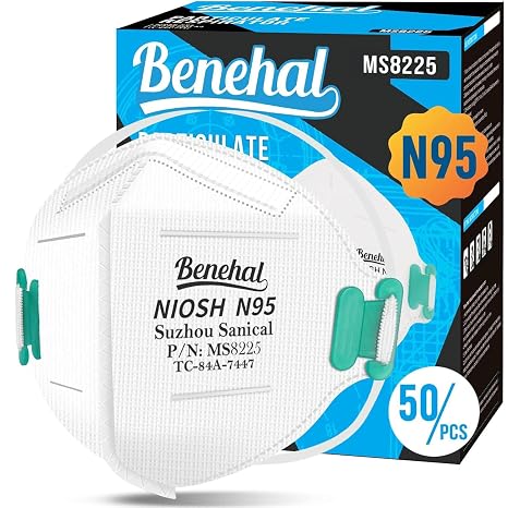 benehal N95 Masks for Adults, NIOSH Approved Disposable Mask, White 50-Pack