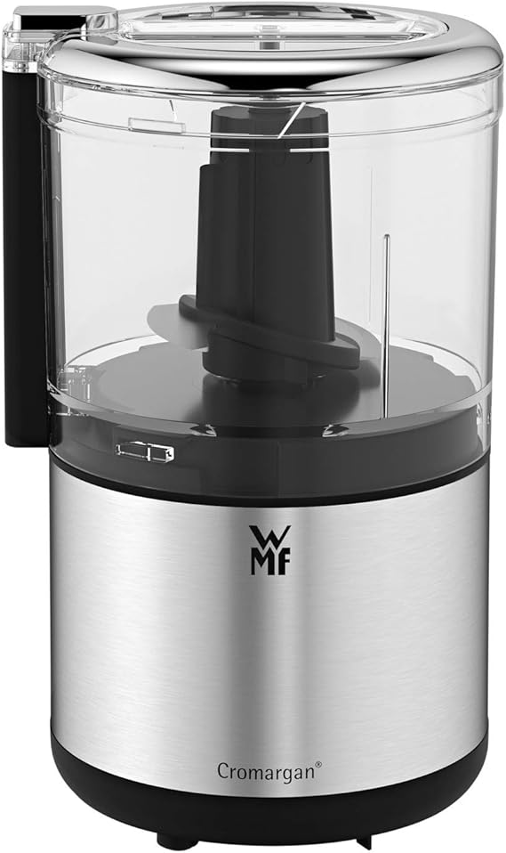 WMF Kitchenminis Doğrayıcı, Mat Cromargan® Yüksek Kaliteli Paslanmaz Çelik, Yer Tasarrufu Sağlayan Mini Doğrayıcı, Tek Elle Kullanım, Çıkarılabilir 300 ml Hazne, 65 W [Enerji Sınıfı B]