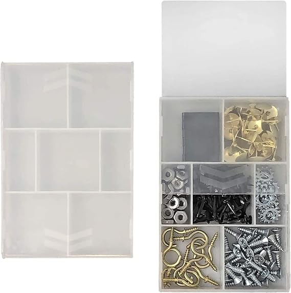 Prestige Import Group - 7 Cell Insert Storage Box Containers with Sliding Lid for Small Items, Crafts, Jewelry, Hardware, Dental, Fishing - (Size: 3.9"L x 2.6"W x 0.8"H | 10 Pack) - Color: Transparent