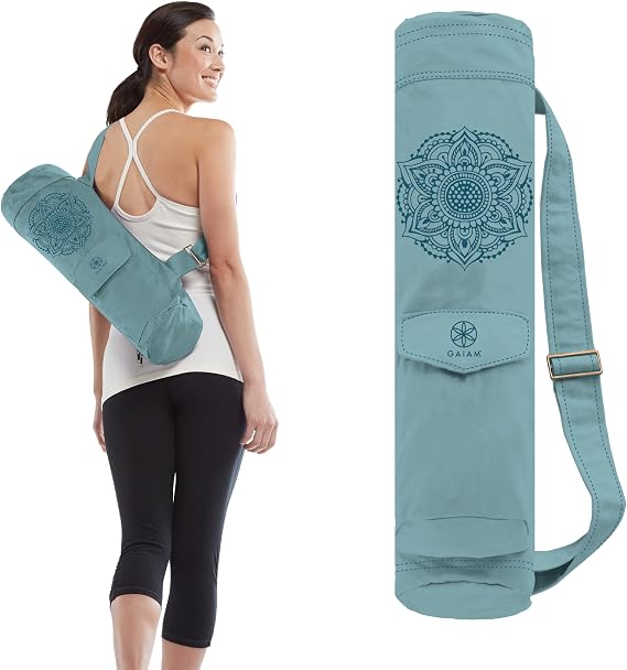 Gaiam Cargo Yoga Mat Bag, Full-Zip Carrier | Fits Most Mats | Front Zip Pocket | Phone Pocket & Earbuds Slit | Adjustable Strap | Women & Men
