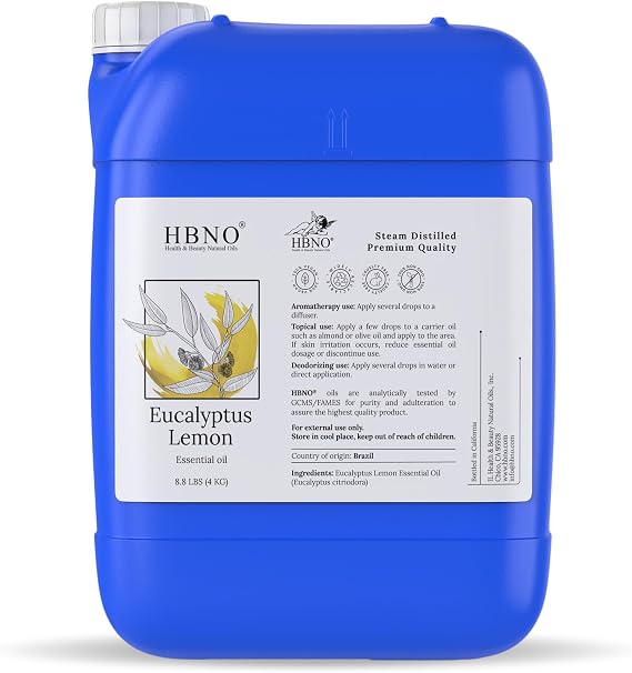HBNO Lemon Eucalyptus Essential Oil - 8.8 lbs (4kg) - Ideal for Diffusers, Cleaning Agents, Deodorizers, and Flavoring Agents.