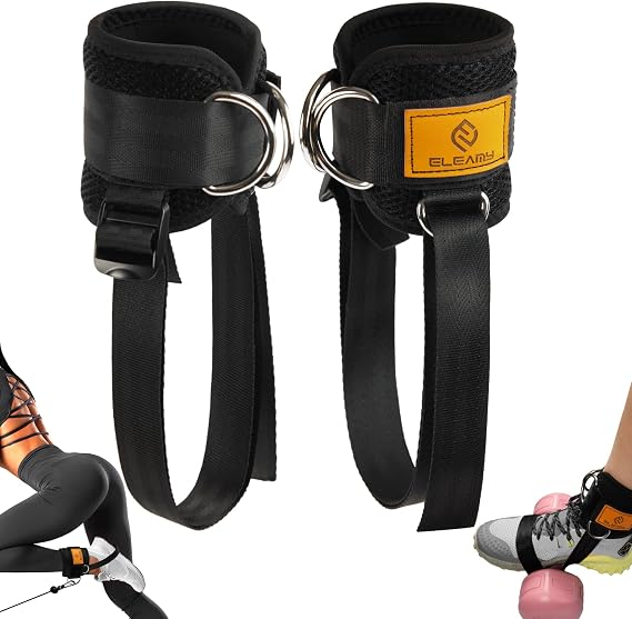 ELEAMY Ankle Straps for Dumbbells Weights and Cable Machines, Dumbbell Foot Attachment, Tibialis Trainer, Ankle Straps for Weight Lifting, Leg Extensions for Women and Men