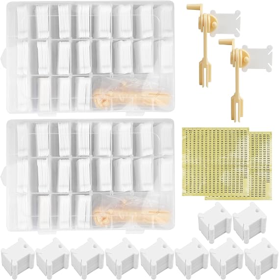 2 Sets Embroidery Floss Organizer, 400 Pcs White Floss Bobbins with 2 Pcs Bobbin Winders and 2 Number Stickers, Plastic Embroidery Thread Organizer, Cross Stitch Thread Storage for DIY Sewing Craft