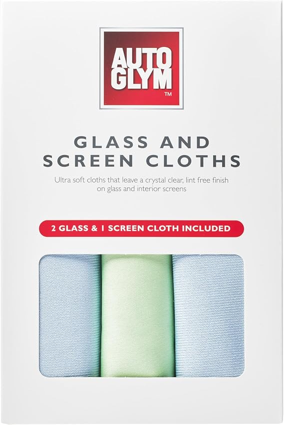Autoglym Glass and Screen Cloths - 3x Lint-Free Microfibre Cleaning Cloths for Exterior and Interior Windows, Screens, Car and Home Use