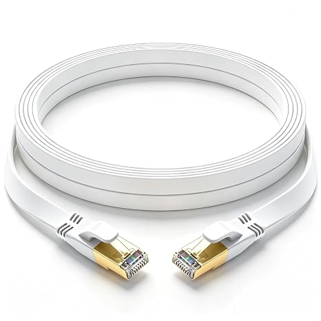 Cat 8 Ethernet Cable 10M, High Speed 40Gbps 2000Mhz Flat Internet Cable, Gold Plated RJ45 Lan Cable, for PC/Modem/Router/Gaming, Faster Than Cat7/Cat6/Cat5 (White)
