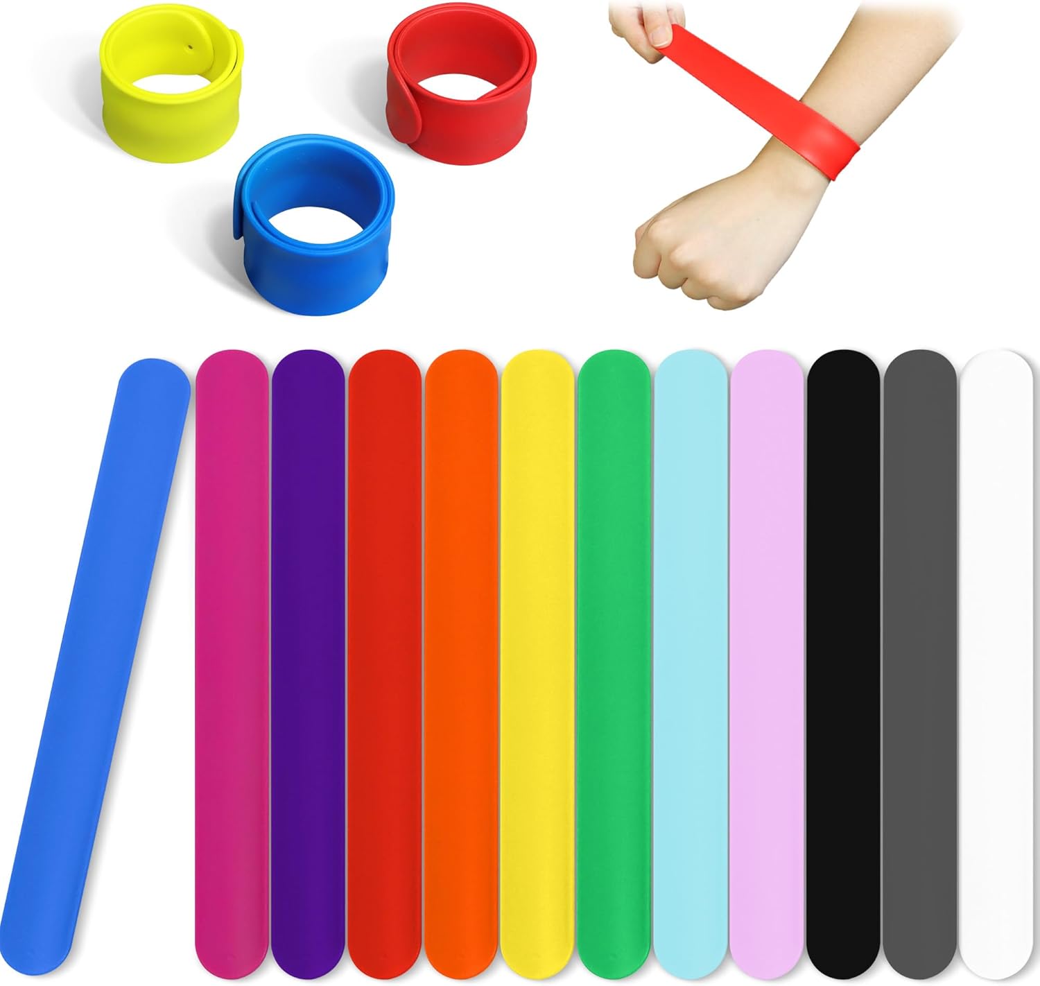 NOVELTY PLACE Silicone Rainbow DIY Slap Bracelets Party Wrist Strap, 12 Colors Silicone Wristband for Adult Teens Kids Classroom Craft Activity Prize Gift Party Costume Pack of 12