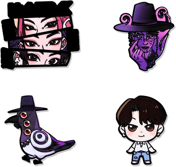 4Pcs K-Kpop Pin Badges, Cartoon Anime Enamel Pins for Jackets and Bags, Hunters Themed Brooch Pins for Kids Adults Fans