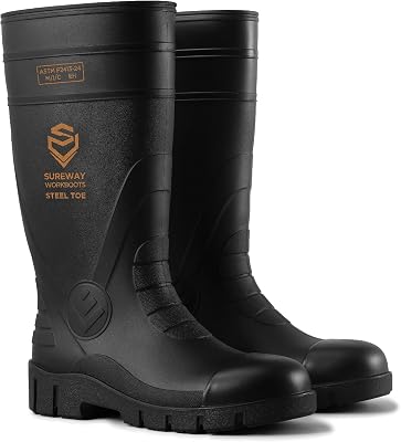 SUREWAY Steel Toe Rain Boots for Men, Knee High Waterproof Work Boots with Slip & Oil Resistant Outsole for Industrial, Construction, Agriculture