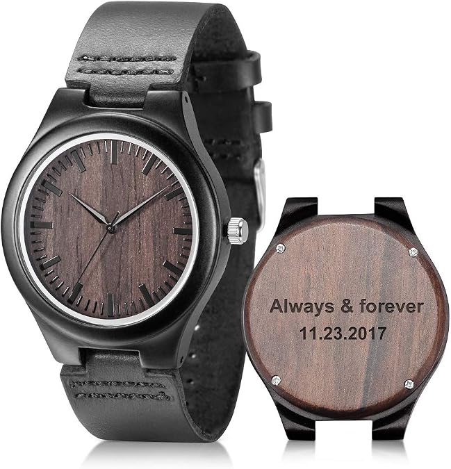 UMIPHIMAT Engraved Wooden Watches for Men for Husband Boyfriend Dad Son