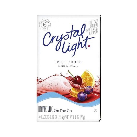 Crystal Light On-The-Go Drink Mix Sticks, Sugar Free Powdered Water Enhancer, Artificially Flavored Low Calorie Beverage Mix, Fruit Punch, 30 Count Packets (Pack of 4)