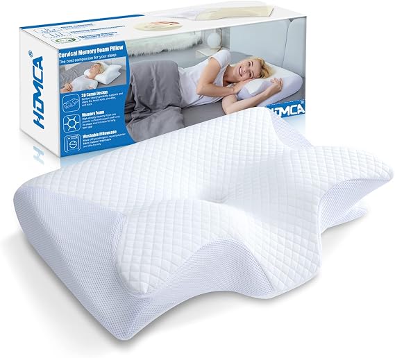 HOMCA Memory Foam Cervical Pillow, 2 in 1 Ergonomic Contour Orthopedic Pillow for Neck Pain, Contoured Support Pillows for Side Back Stomach Sleepers