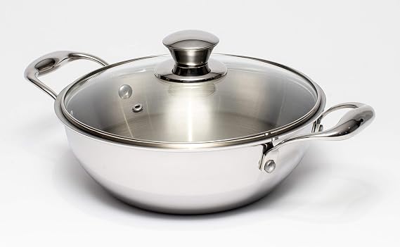 5038 Tri-Ply Wok with Glass Lid, 5.5L-28cm, Stainless Steel, Silver