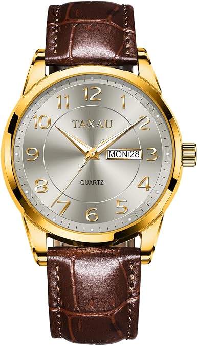 Taxau Men's Watches - Fashion Casual Leather Watches Big Face Easy Read Arabic Numerals Quartz Analog Luminous Waterproof Day Date Classic Luxury Dress Wrist Watches