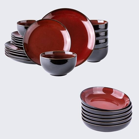 Ceramic Dinnerware Sets of 6,Plates and Bowls Sets,Handmade Reactive Glaze Dishes Set,Chip Resistant and Scratch Resistant | Oven&Dishwasher & Microwave Safe,Service for 6-Green (24PCS)