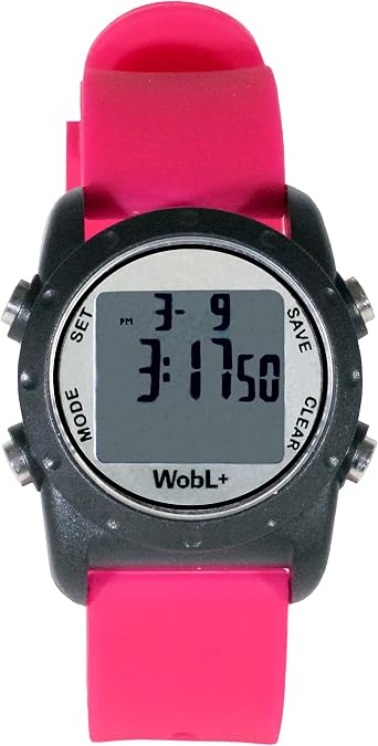 WobL+ World's Smallest & Best Waterproof Vibrating 9 Alarms + Countdown Timer Wristwatch (Pink) Sports/Medicine/Meeting/Potty Reminders