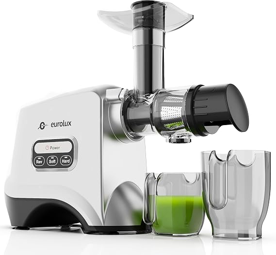Eurolux Slow Masticating Juicer Cold Press Machine for High-Yield Juice Extraction Quiet & Powerful Juicer for Fruits and Vegetables Easy to Clean, BPA-Free & Nutrient-Rich Compact Design