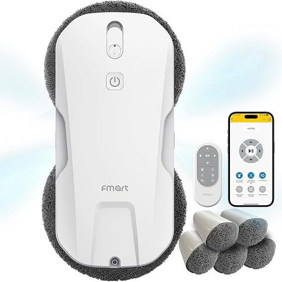 Fmart T11 Window Cleaning Robot with Spray Function Automatic Four-Way Spray System with Triple Safety System for All Smooth Surfaces Intelligent Navigation Remote Control