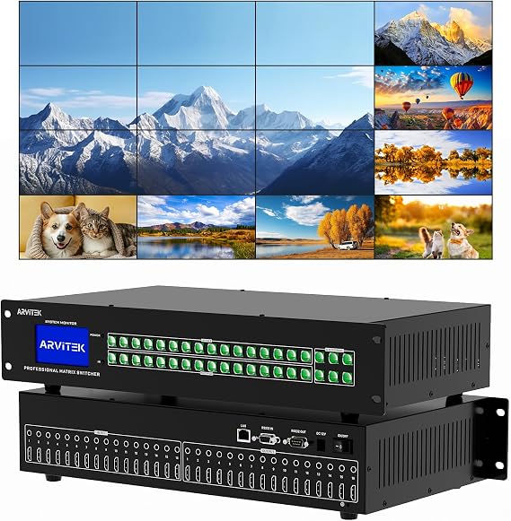16x16 4K Seamless HDMI Matrix Switch with Web GUI, Customised Video Wall Controller 4x4, 2U Rack Mount, HDMI Matrix Switcher Splitter with Audio Out, Multiple Control Modes