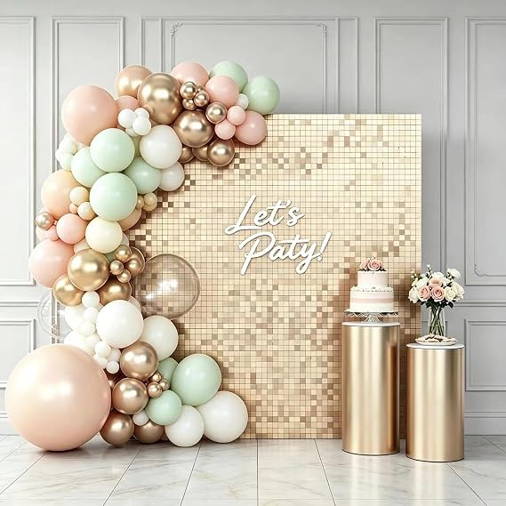 Champagne Gold Shimmer Wall Backdrop, 24Pcs 30×30cm Sequin Wall Panels