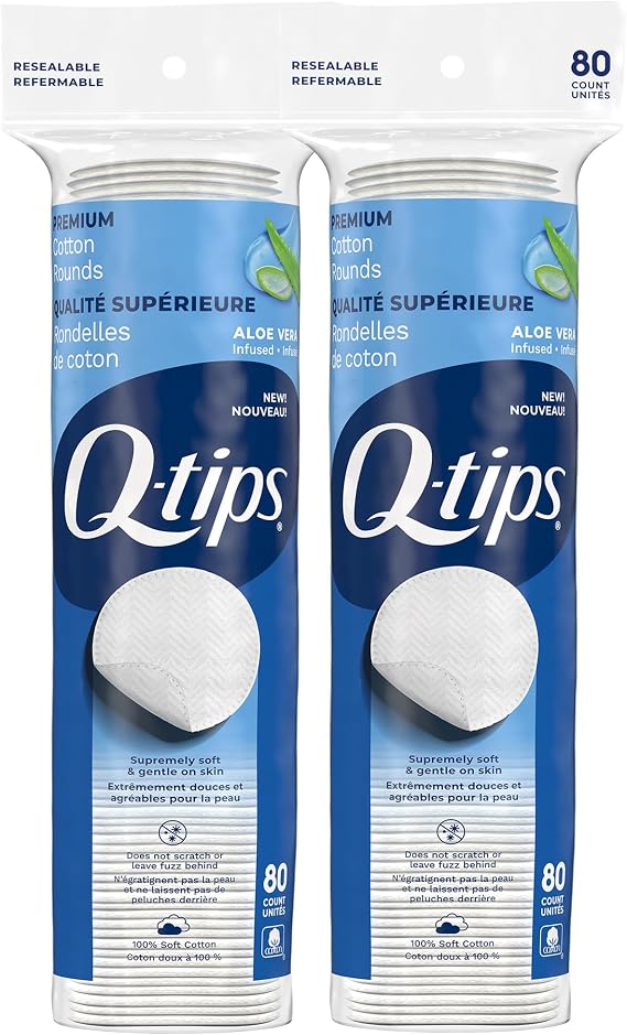 Q-tips Beauty Premium Cotton Rounds 80 Count 2-Pack Hypoallergenic Makeup Remover Pads, Beauty & Personal Care Essentials