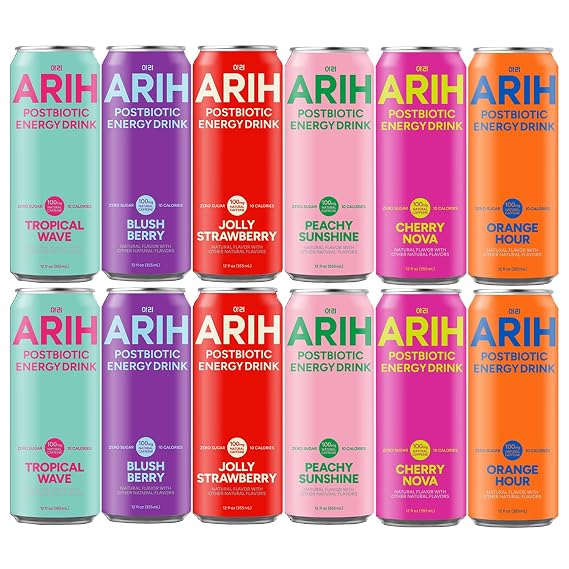 ARIH Energy Drink Assorted Variety Pack, Zero Sugar Energy Drinks, Peachy Sunshine, Orange Hour, Jolly Strawberry, Tropical Wave, Blush Berry, Cherry Nova, 12 fl oz Cans (Assorted 12 Flavor Variety Pack)