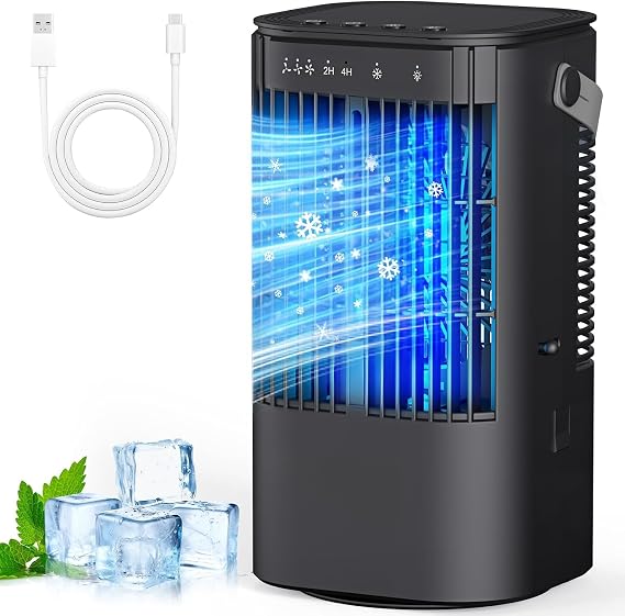 Portable air conditioner, 4-in-1 Mini Air Conditioner Small Evaporative Air Cooler with 1000ml Water Tank, 3 Speeds, Adjustable wind direction, 7 Color Lights, Suitable for Offices, Bedrooms