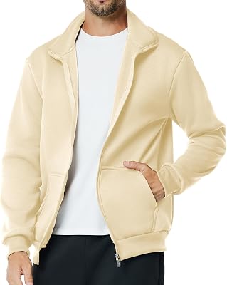 Mens Fleece Full Zip Up Sweatshirt Casual Lightweight Long Sleeve Mock Neck Jackets with Pocket