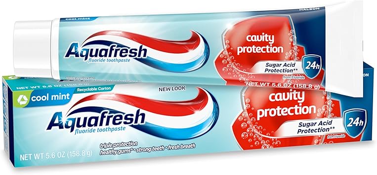 Aquafresh Cavity Protection Fluoride Toothpaste for Healthy Gums, Strong Teeth, and Fresh Breath, Cool Mint, 5.6 oz
