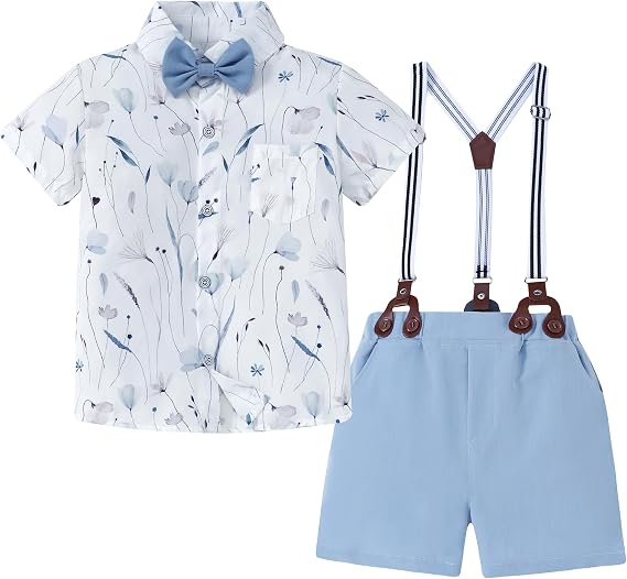 ZOEREA Boy Clothes Kids Formal Suit Summer Short Sleeve Shirt & Shorts Gentleman Outfit 2 Piece Clothing Set 5-10Y