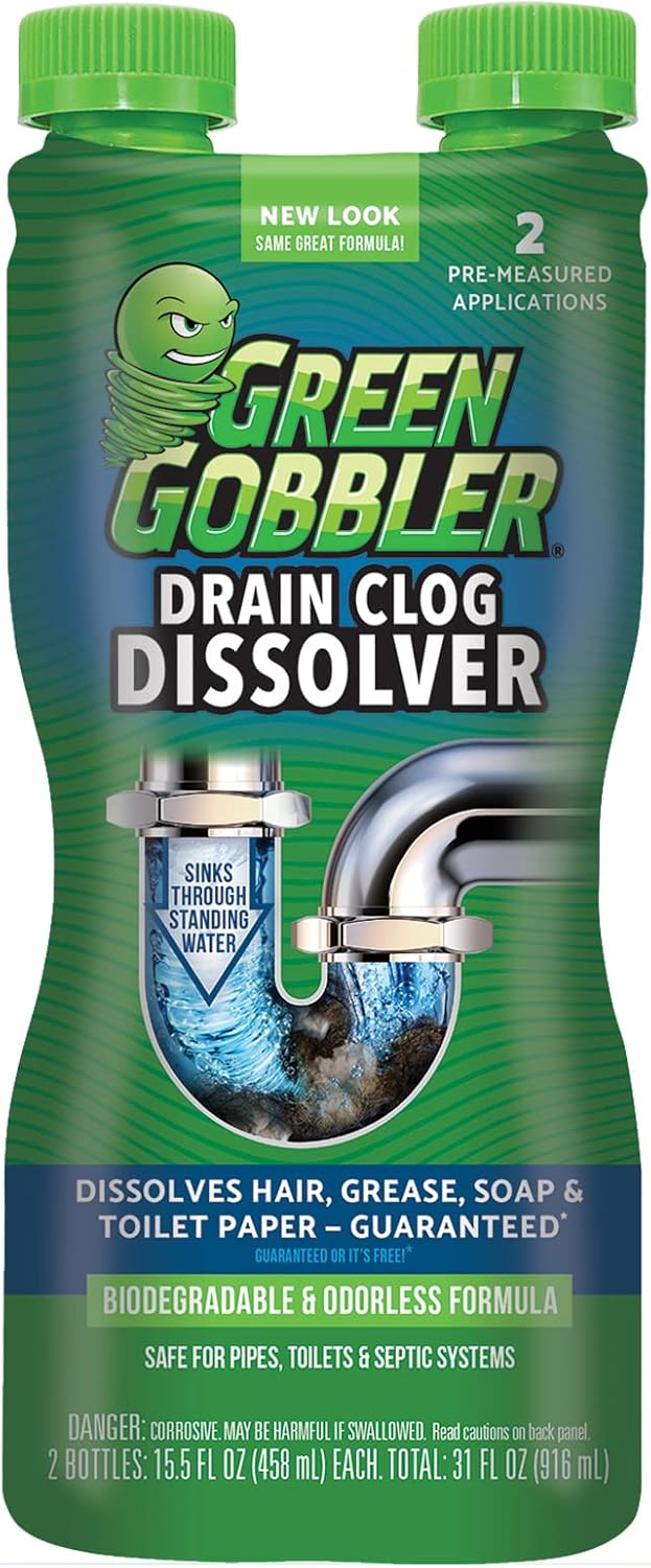 Green Gobbler Dissolve Tub, Sink &amp; Drain Unblocker - Toilet Liquid Drain Cleaner &amp; Hair Clog Remover Tool - 916ml