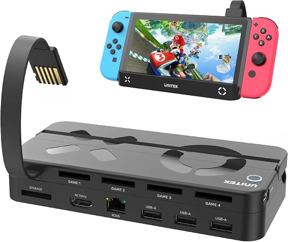 Unitek Switch Dock Station with 4K HDMI/USB 3.0/USB-C Charging Ports | Game Card Reader,Portable Nintendo Switch Docking Replacement,4 Card Slots, 4K UHD Video Output,1000Mbps LAN Port Available