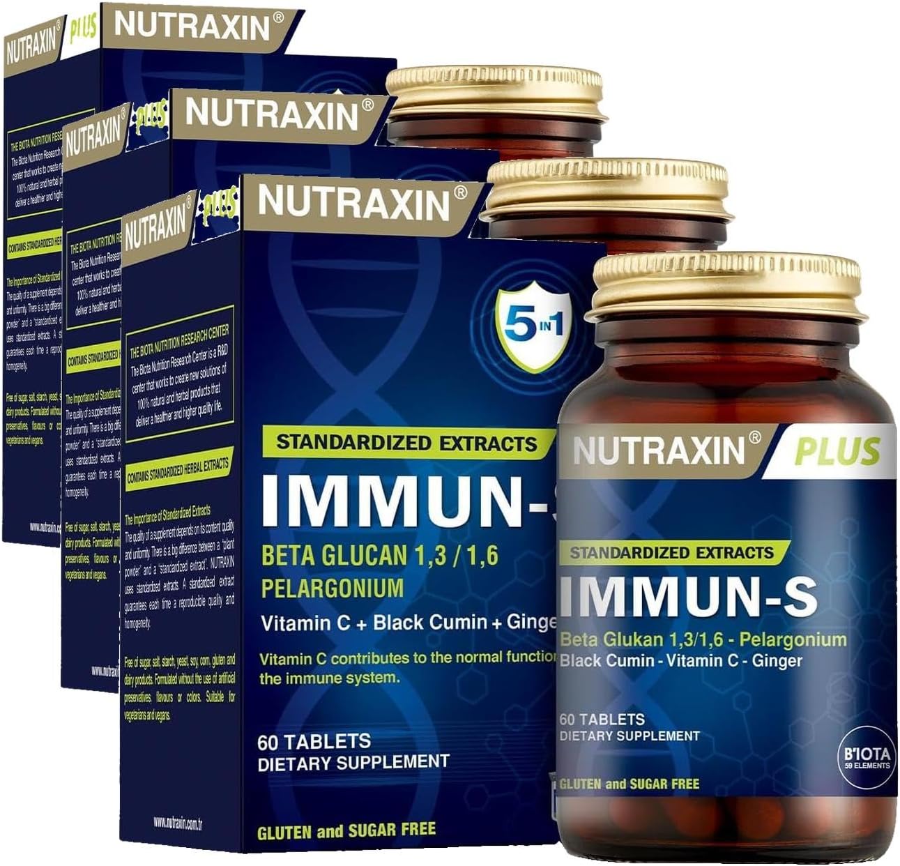 Nutraxin Plus Immun-S 1,3-1,6 Beta-Glukan 60 Tablet Takviye Edici Gıda (3 paketi)
