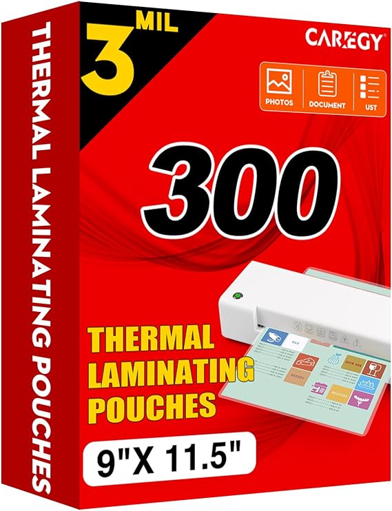 CAREGY Thermal Laminating Pouches, 300 Pack Laminating Sheets, 3 Mil