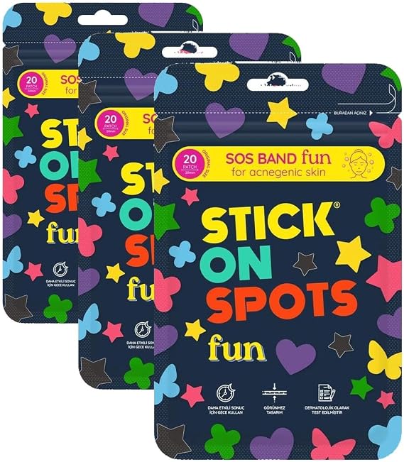 STICK ON SPOTS SOS Band Fun Pimple Patch Hidrokolloid Sivilce ve Akne Bandı 20 Adet (3 paketi)