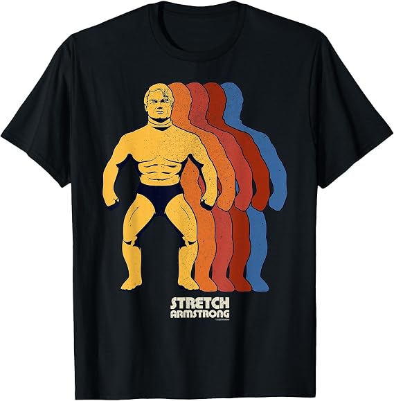 Stretch Armstrong Retro Superhero Silhouette Stack Logo T-Shirt, Men, Black, Small