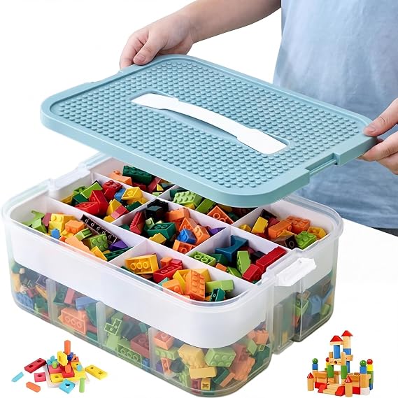 Storage Boxes,Toy Lego Box, Stackable Toys Organizer with Lid,Handle,Plastic Multi Compartment Containers Chest Case for Storing Toys,Beads,Crafts,Tools,Blocks