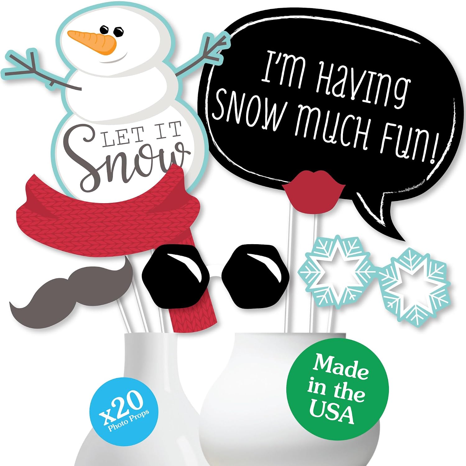 Big Dot of Happiness Let It Snow - Snowman Christmas - Holiday Photo Booth Props Kit - 20 Count