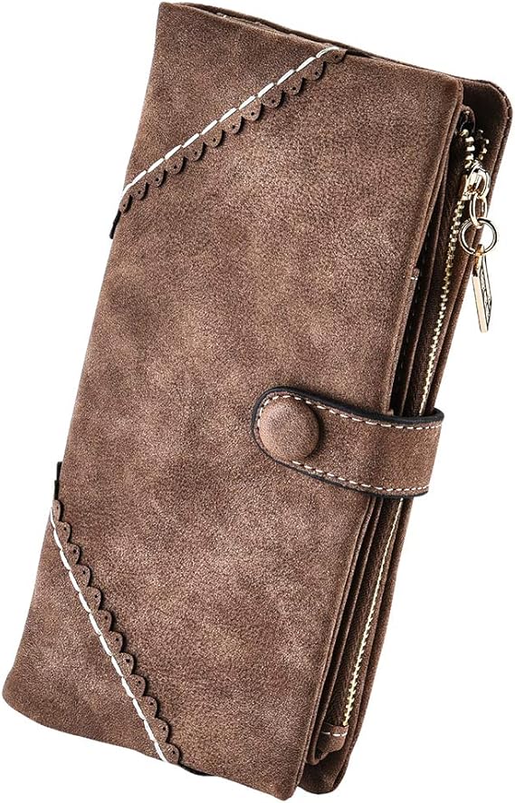 Bird&Fish Women Vegan Leather Wallet Bifold Clutch Large Capacity Card Organizer Buckle Long Purse for Girls Candy Color