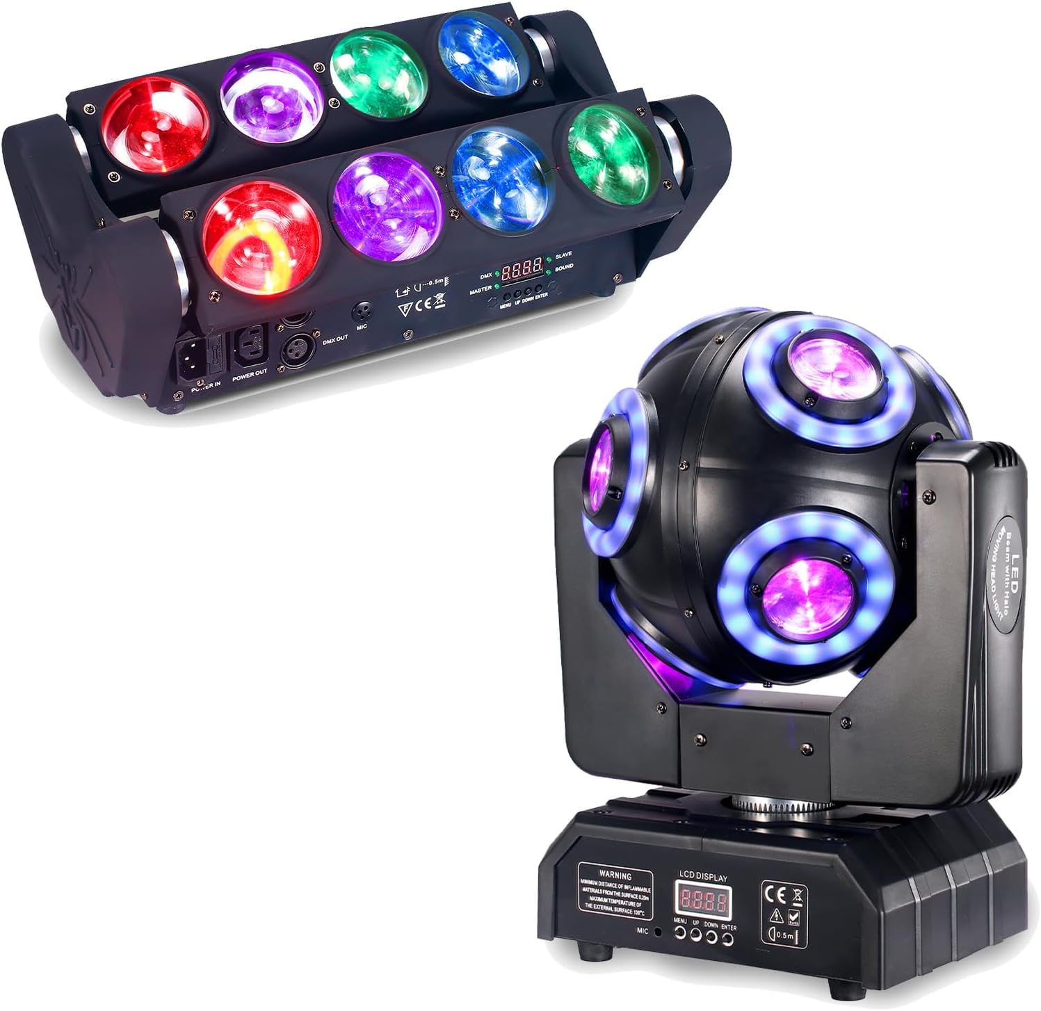 8x15W Spider Moving Head Light & 8x15W Soccer Moving Head with Halo, RGBW 4-in-1 Colors Mixed Moving Head DMX Sound Activated for Club Wedding Show