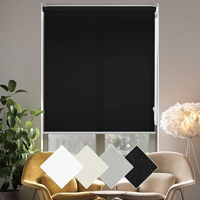 Homebox 70% Blackout Light Filtering Shade Blinds for Windows, Room Darkening Roller Shades Roll up and Down Blinds for Home and Office 26 W72 H Black