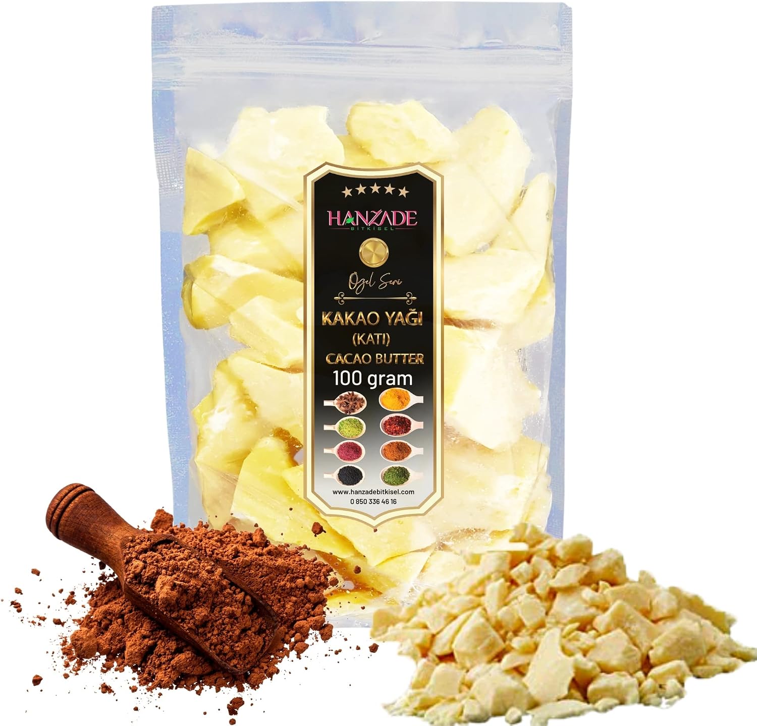 Hanzade Herbal Edible Pure Solid Cocoa Butter 100 Gr