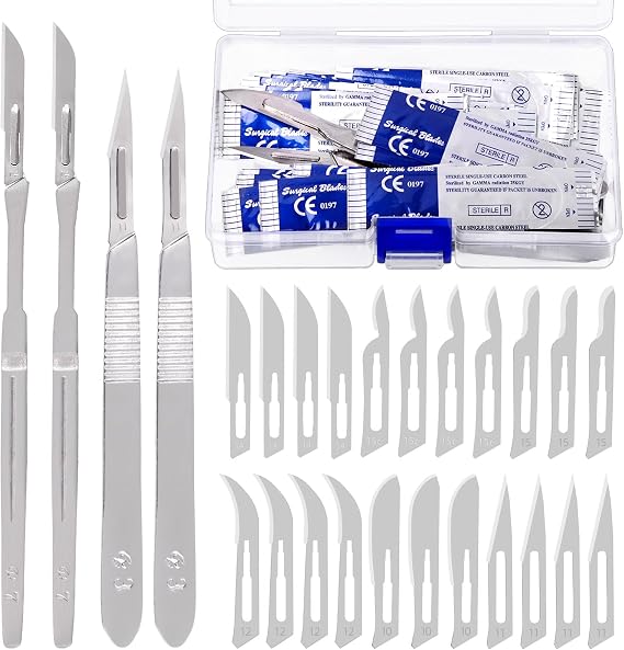 Keadic 64Pcs Scalpel Blade Handle with #10#11#12#13#14#15 Scalpels Surgical Sterile Blades, High Carbon Steel Laboratory Blade-Lab Knives for Practicing Cutting, Sculpting, Callus Removal