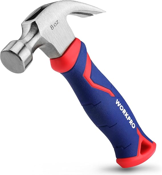 WORKPRO 8 oz Claw Hammer, Small Hammer with Fiberglass Handle